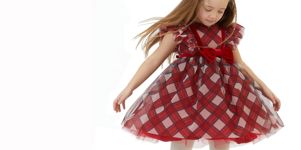 Sukienka dla dziewczynki, czerwona, tiulowa, w kratę, świateczna, ekskluzywna - monnalisa, zima 2022